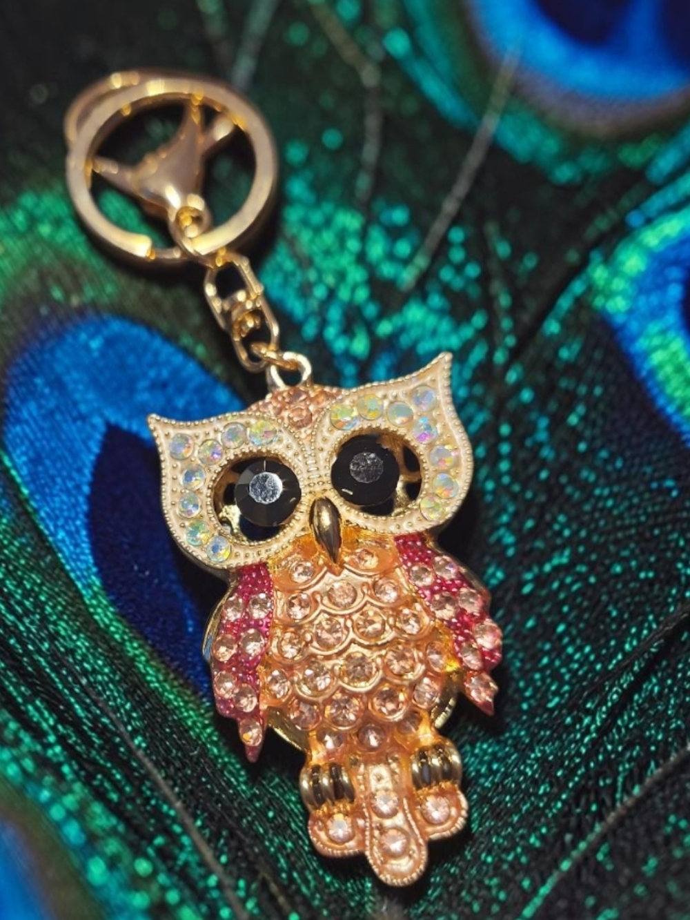 Crystal Owl Keychain/Bag Charm in Gold Tone